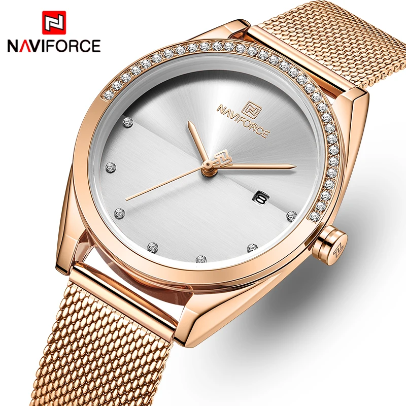 Часы NAVIFORCE женские кварцевые золотые водонепроницаемые наручные с
