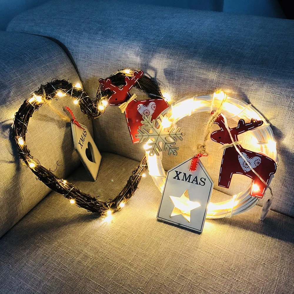 Рождественская светящаяся гирлянда светодиодный светильник струнная стена передняя дверь подвесной ротанговый украшения-кольца подвесные изделия домашние украшения венок