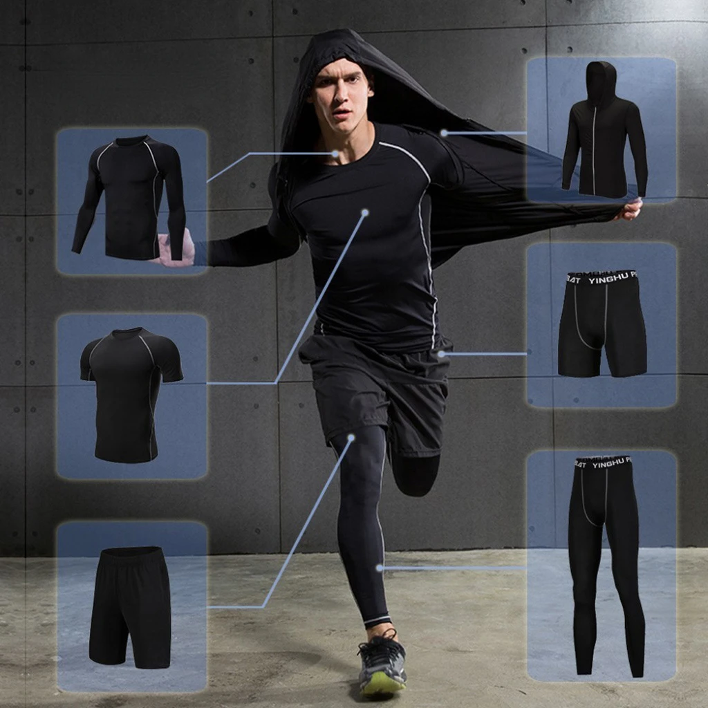6 개/대 남자 Tracksuit 압축 스포츠 정장 체육관 휘트니스 의류 조깅 스포츠 착용 훈련 운동 스타킹을 실행