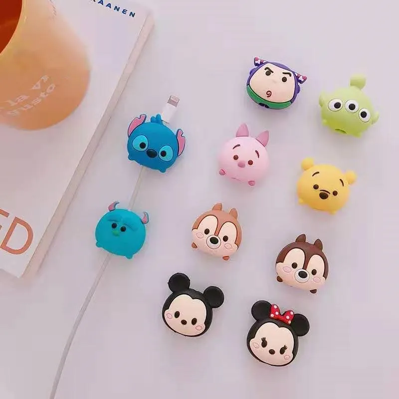 Disney-funda protectora con dibujos animados para teléfono móvil Apple, funda de silicona para la cabeza antirotura, adecuada para línea de datos