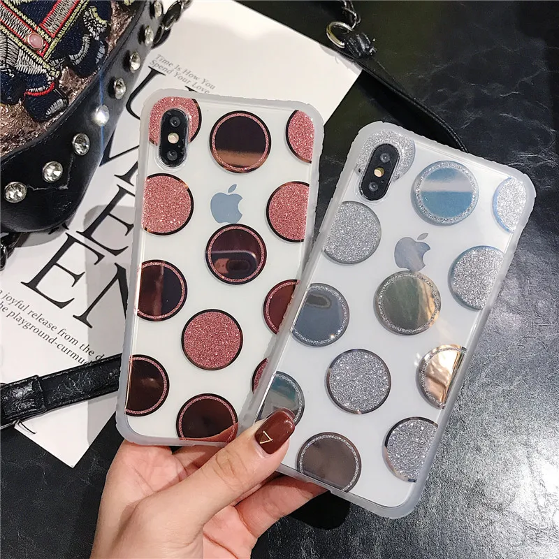 Coque For iPhone X Xr XS Max Cases Korean Plating Dot Pattern Shiny Powder Soft Clear Cover For iPhone Xs Xr 6 6S 7 8 Plus Case (1)