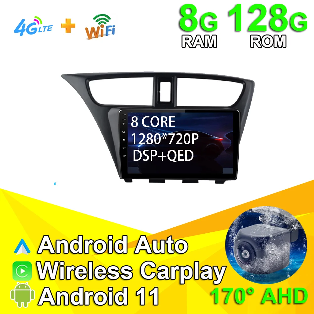 Автомобильный мультимедийный проигрыватель для Honda Civic Hatchback 128-2015 android 11 8 + 2013 ГГц