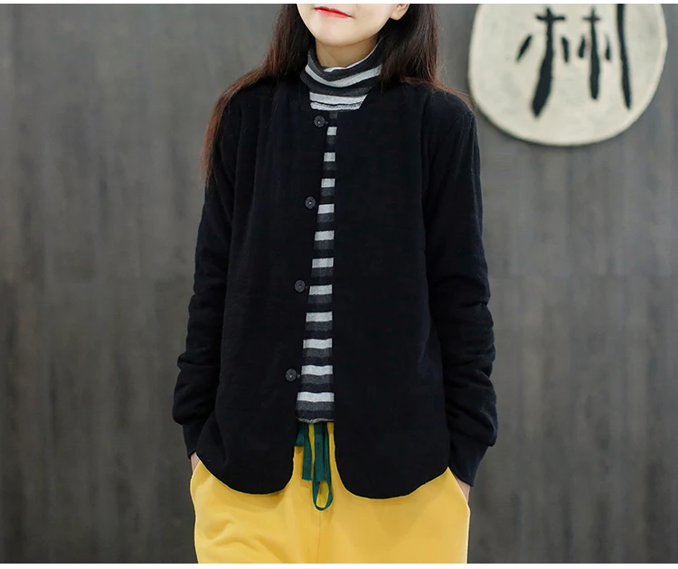 National Wind Retro Literature And Art Cotton Linen Thin Autumn& Winter Baseball Uniform Short Cotton Coat Mori Girl Line Warm