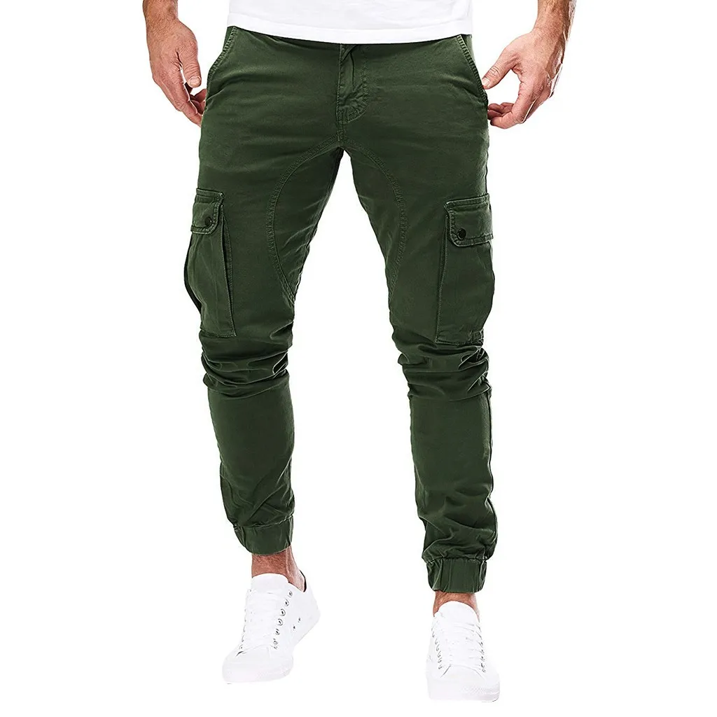 Army Green Vogue Joggers мужская верхняя одежда с карманами Комбинезоны повседневные однотонные спортивные рабочие брюки тренировочные брюки Moletom Masculino - Цвет: Army Green