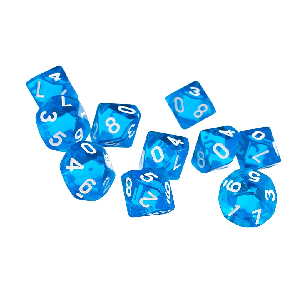 10 PCS/SET 10 Sided Plastic Polyhedral Dice Set Blue Bulk Numeral Dices Table Board Game Accessories for RPG Gmes 10 PCS/SET 10 Sided Plastic Polyhedral Dice Set Blue Bulk Numeral Dices Table Board Game Accessories for RPG Gmes