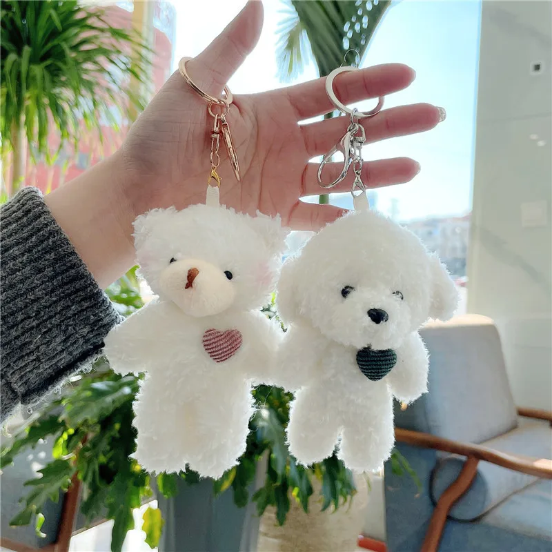 

Kawaii exquisite cute white love cartoon bear plush keychain animal brelok do kluczy Car accessories Christmas gifts for kids