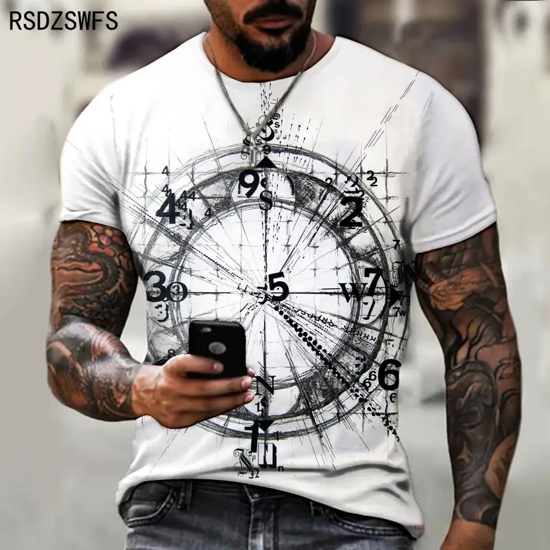 2021 New Men's Summer 3D Printed Compass T-Shirt Hip-Hop Style Large Size T-Shirt Cross Style Short Sleeve Clothing XXS-5XL