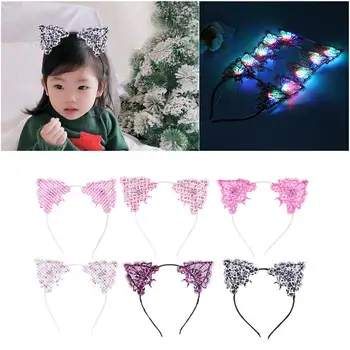 

6pcs Cute Lace Hair Hoops Luminous LED Lace Cat Ear Hair Hoops Funny Hair Accessories For Ladies Girls Women Headdress
