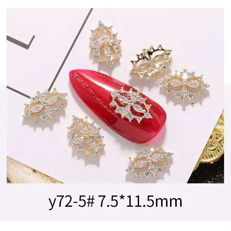 5pcs Pendant Chain 3D Alloy Nail Art Micro-inlay Zircon Pearl metal manicure nail accessories DIY Nail Decoration Nail charms - Цвет: Y72-5