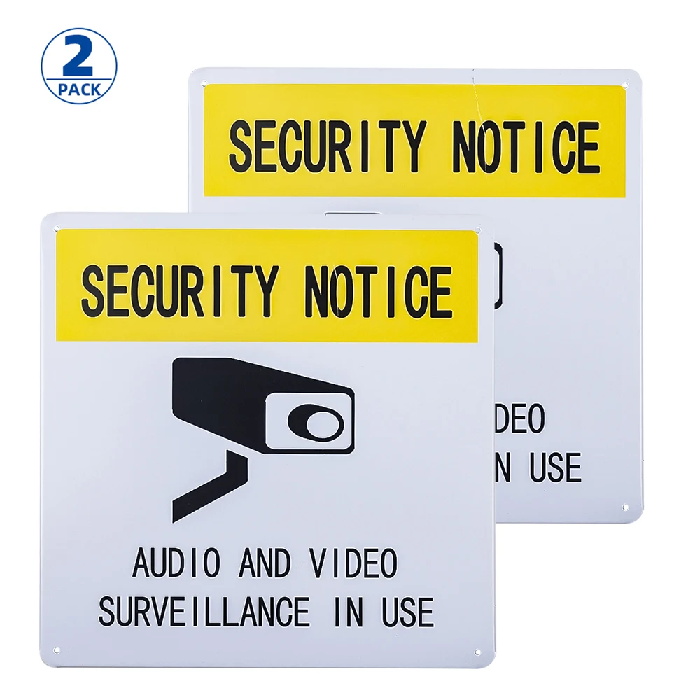 

2 Pack "Security Notice - Audio and Video Surveillance in Use" Sign | 10*10 inch outdoor sign