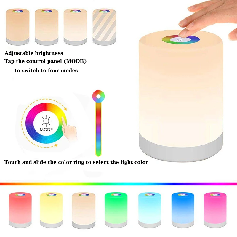 

LED Touch Control Night Light Dimmer Lamp RGB Color Rechargeable Smart Bedside Lamp Dimmable Color Change Christmas Smart Lamp
