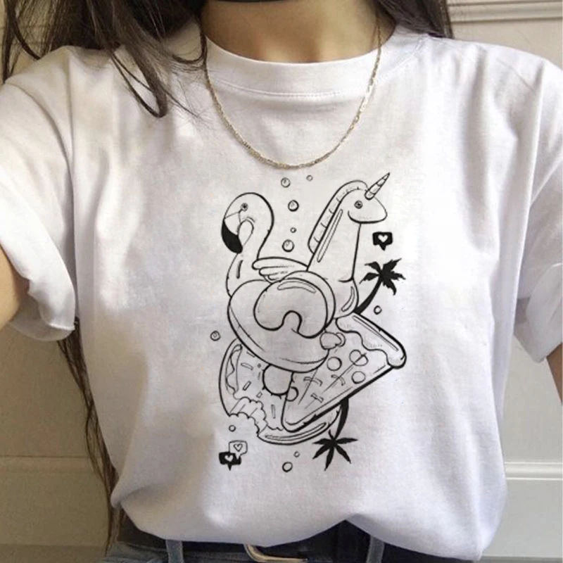 Единорог Kawaii Harajuku футболки женские милые Unicornio Ullzang мультфильм футболка 90s Забавный принт футболки с графическим изображением женские - Цвет: 7552
