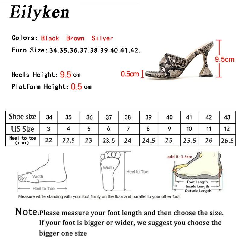 Eilyken/Размеры 35-42; женские летние сандалии-тапочки с квадратным носком под змеиную кожу; модные туфли без задника на высоком каблуке