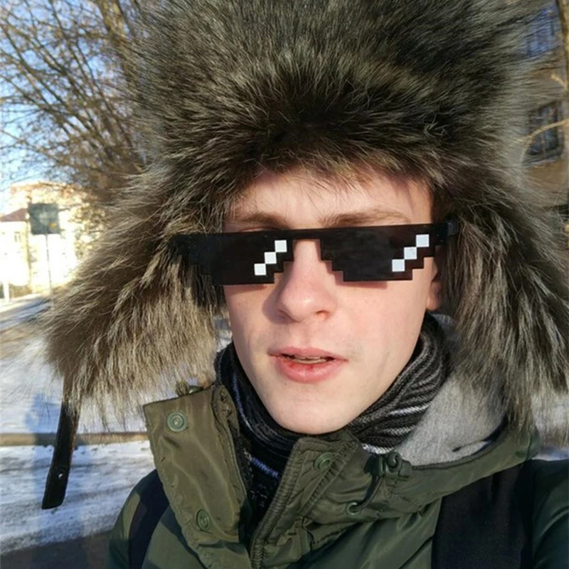 seemfly Funny Glasses Women Men Polygal Brand Thug Life Sunglasses Mosaic Masculine 8 Bits Style Pixel Sun Glass_voghion.com