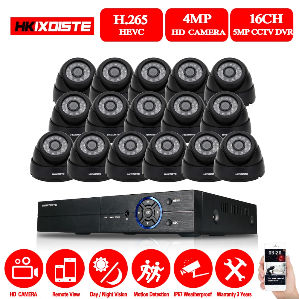 2018 16ch Full hd 5mp комплект видеонаблюдения CCTV DVR H.265 видео регистратор Крытый Черный