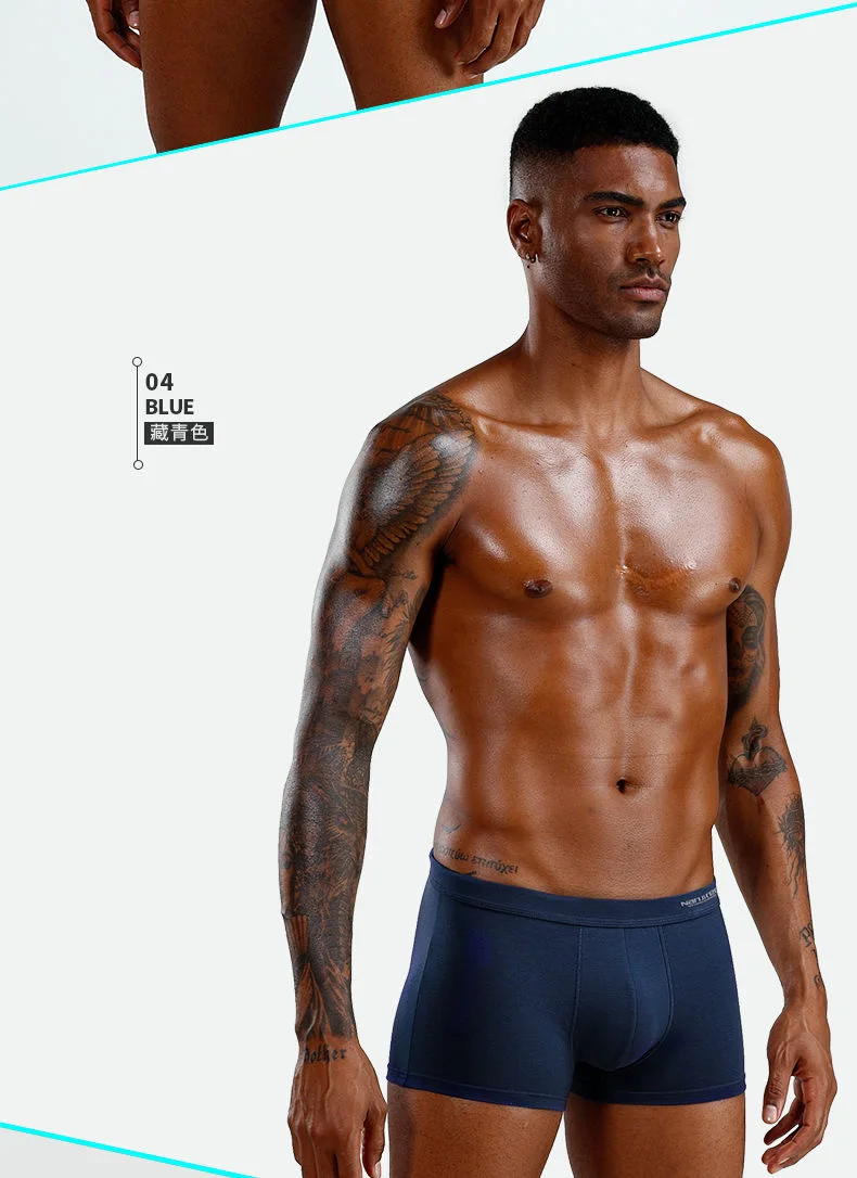 4PCS/Lot Men Underwear Cotton Boxers Panties Comfortable Sexy Solid Cuecas Trunks Mens Underpants Shorts Sexy Solid Male Panties
