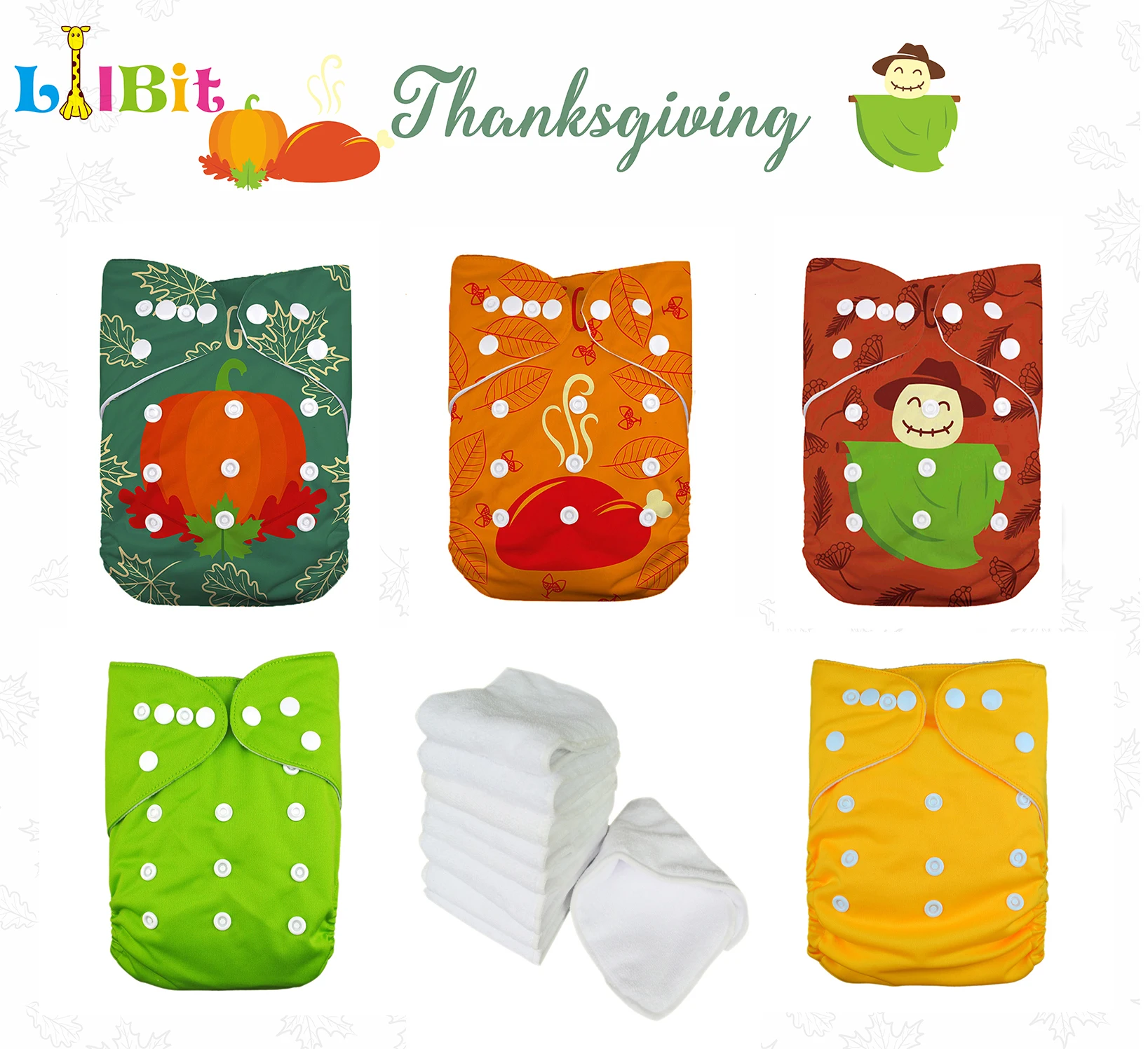 

LilBit Holidays Thanksgiving Boy Girl Reusable Baby Cloth Diapers