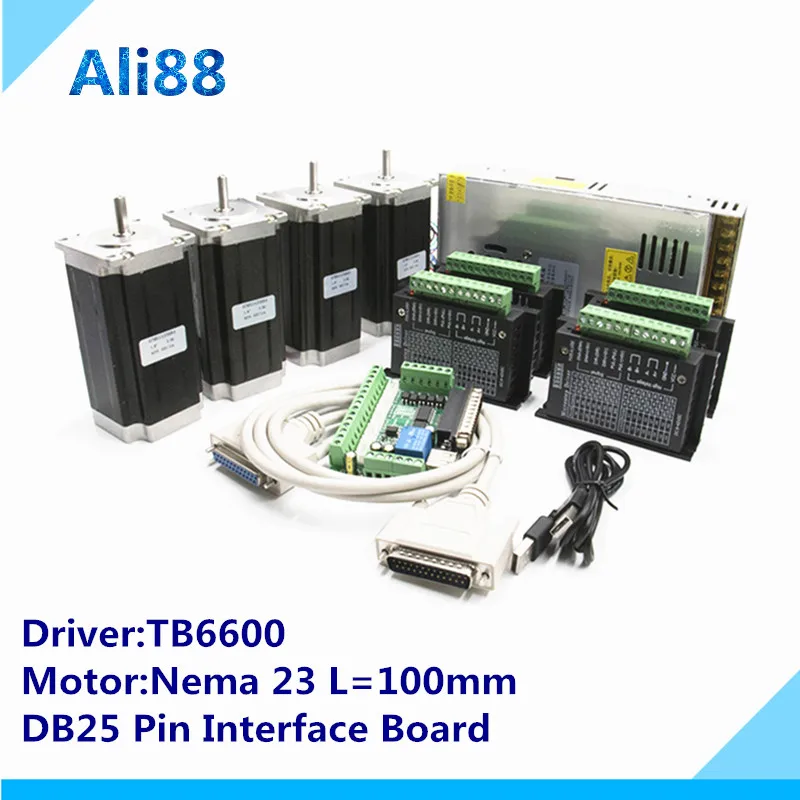 

CNC Router 4axis :kitTB6600 servo driver+mach3 breakout board+350W36v power supply+2.5 N.m torque 357Oz-in Nema 23 Stepper motor