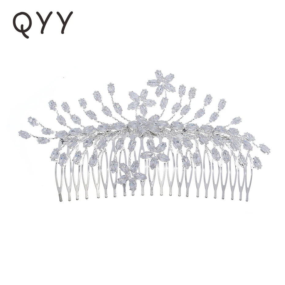 

QYY Fashion Bridal Wedding Accessories Zircon Hair Comb Clips for Women Silver Color Hair Jewelry Prom Bride Headpiece Gifts