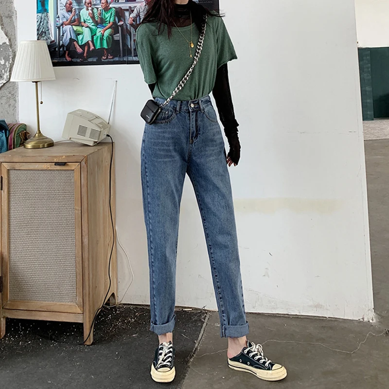 

Basic Denim Jeans Classic Women High Waist Jeans Vintage Style Pencil Jeans High Quality Cowboy Denim Pants