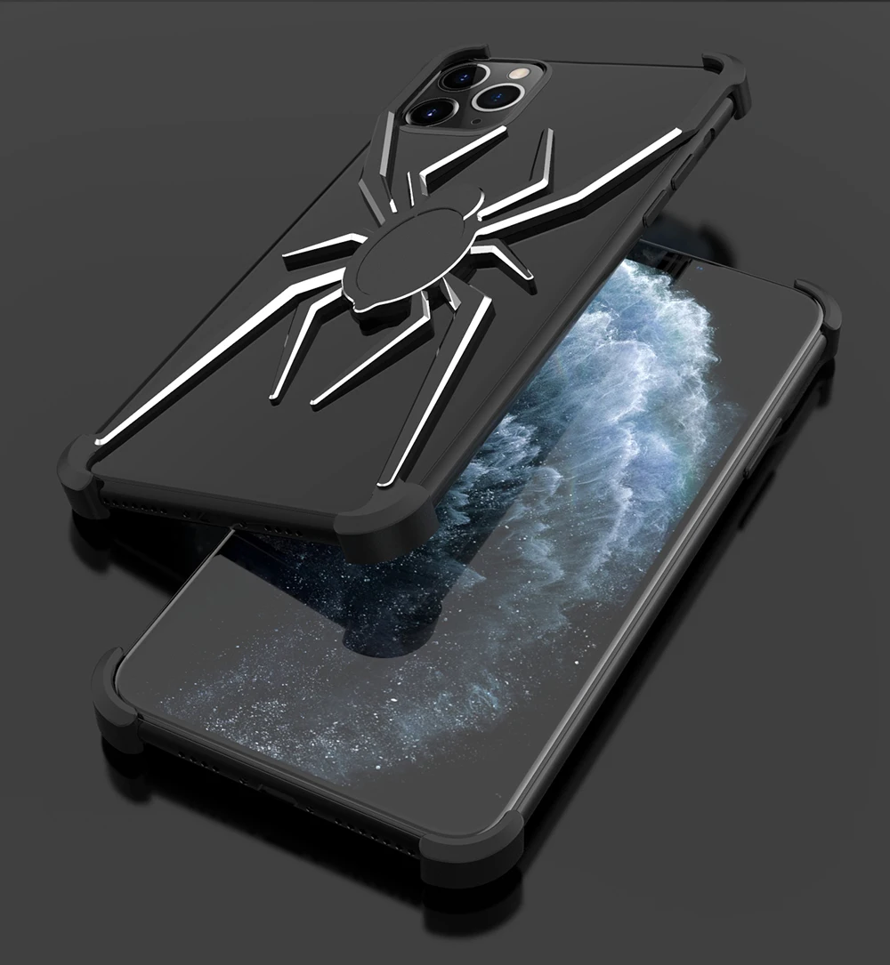 Черный R-просто для Iphone 11 Pro Max роскошный изюминка паук тема алюминиевый металлический бампер ударопрочный защитный корпус для Iphone11 Pro Max - Цвет: Черный