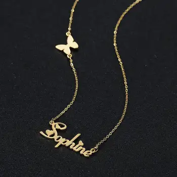 

Customized Frosted Name Necklace Stainless Steel Custom Name Personalized Letter Gold Crown Butterfly Choker Nameplate Pendant