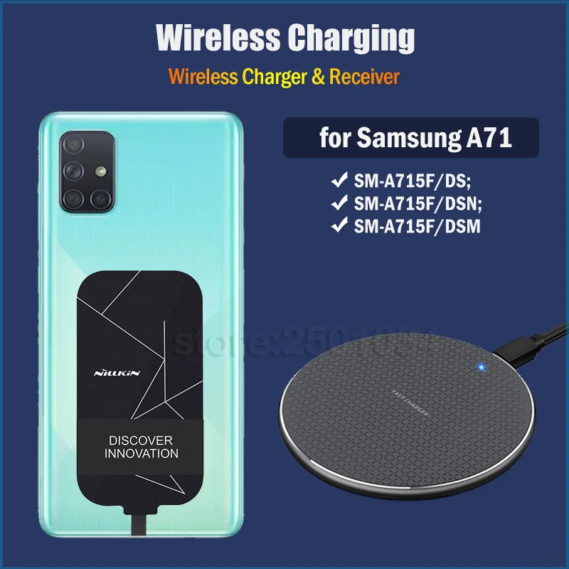 Wireless Charging for Samsung Galaxy A71 6.7'' Qi Wireless Charger+Type C Charging Receiver Gift Soft Case for A71 SM-A715F