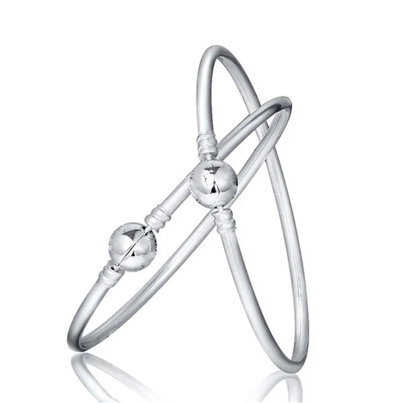 

2019 New Round Silver Ball Bangle Clasp Basic Clip Suitable Bracelet Bangles For Women Beaded Charm Statement Jewelry