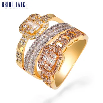 

Bride Talk Popular Three Tone Color Wedding Rings For Women Cubic Zircon Luxury Engagement Jewelry Brides Wife Gifts
