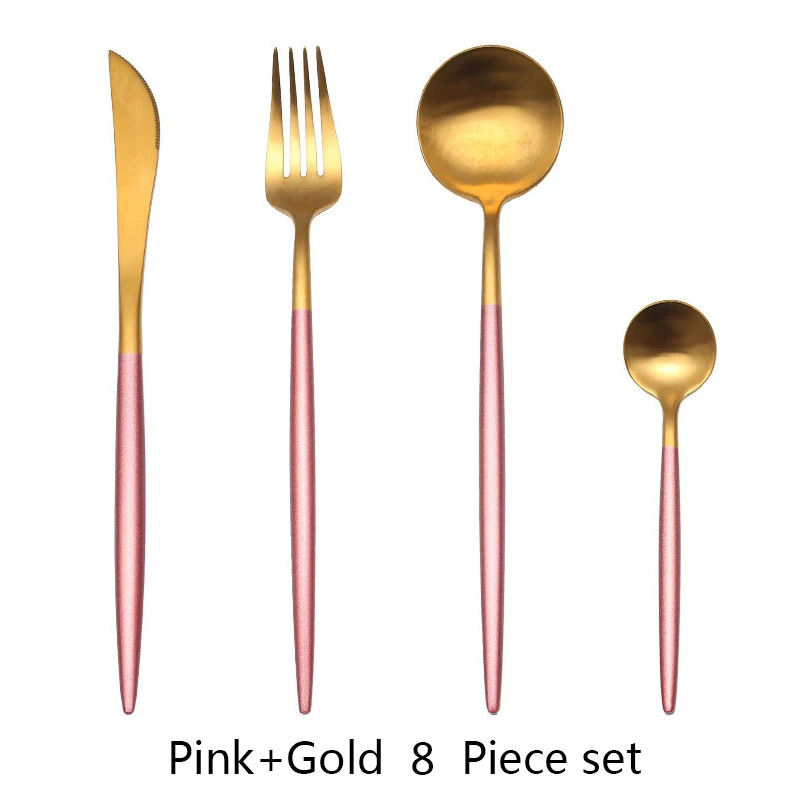 8 шт./компл. набор посуды 304 Нержавеющая сталь черного и золотого цвета набор столовых приборов нож, вилка, набор столовых приборов посуда столовые приборы Прямая - Цвет: Pink Gold