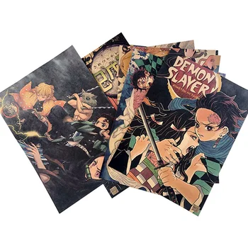 

Vintage Posters Demon Slayer Kimetsu No Yaiba Anime Poster Wall Art Retro Poster Painting Decoration For Living Room Home Decor
