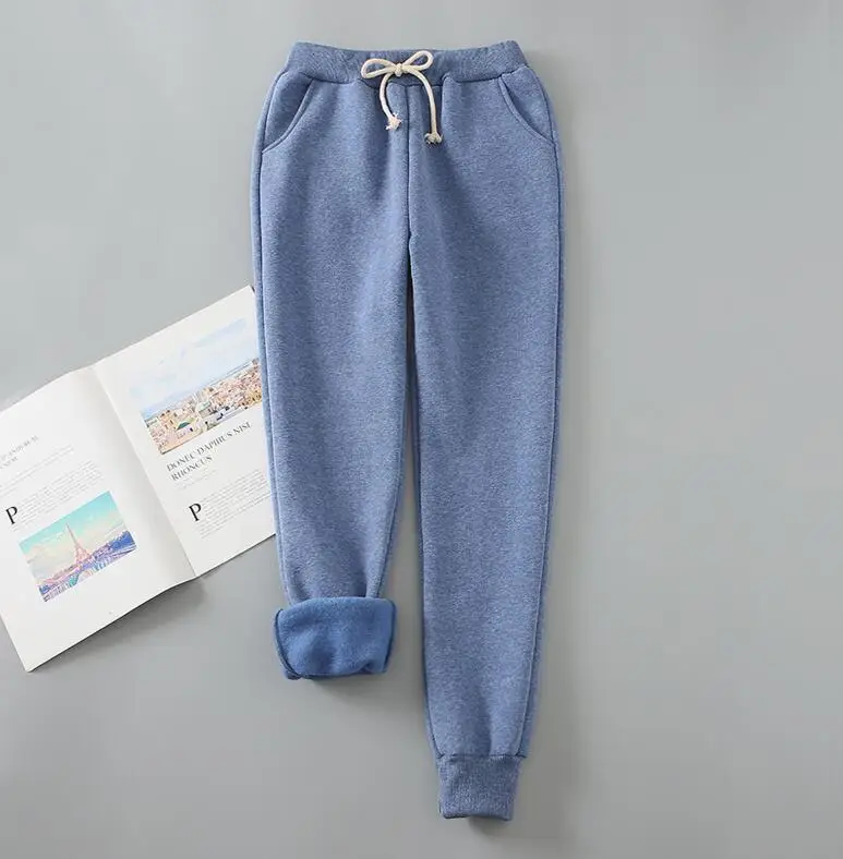 Denim blue Женские брюки осень зима теплые шаровары женские толстые бархатные спортивные штаны женские свободные брюки зимние повседневные брюки плюс размер - Цвет: Denim blue