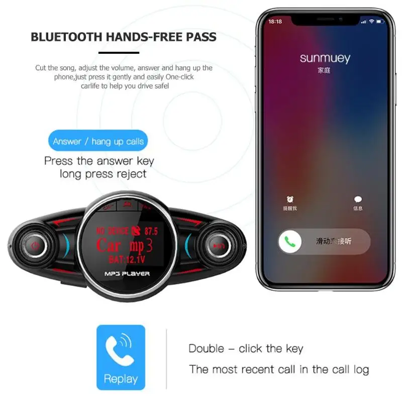 Автомобильный Bluetooth 4,0 комплект с зарядным устройством USB FM передатчик AUX MP3 плеер с 1,3 СВЕТОДИОДНЫЙ матричный экран TF карта U диск VODOOL
