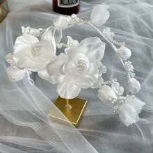 Bridal Headdress New Simple White Flower Retro Hair Band Wedding Hairband Wedding Hair Accessories for Brides