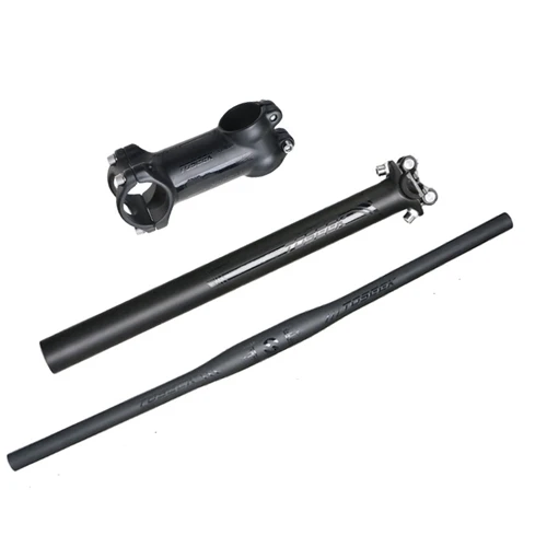 Цвет: желтый Toseek Conjunto Manillar De La Bicicleta De Fibra De Carbono UD Subida Plana Del Manillar+ Stem+ Seatpost Mtb Carretera Bicicl - Цвет: Цвет: желтый