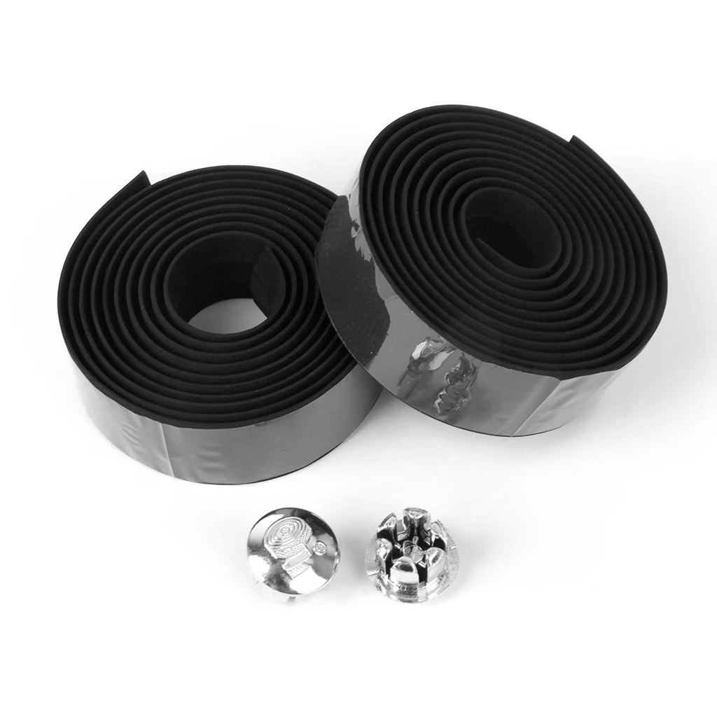 2pcs MTB Road Bike Bicycle Handlebar Tape Wrap+2 Bar Plug Black
