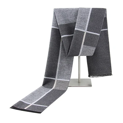 Мужской черный шарф, модный клетчатый серый зимний кашемировый шарф, шарф с кисточками, теплый шейный платок для папы, одеяло из кашемира - Цвет: Grey
