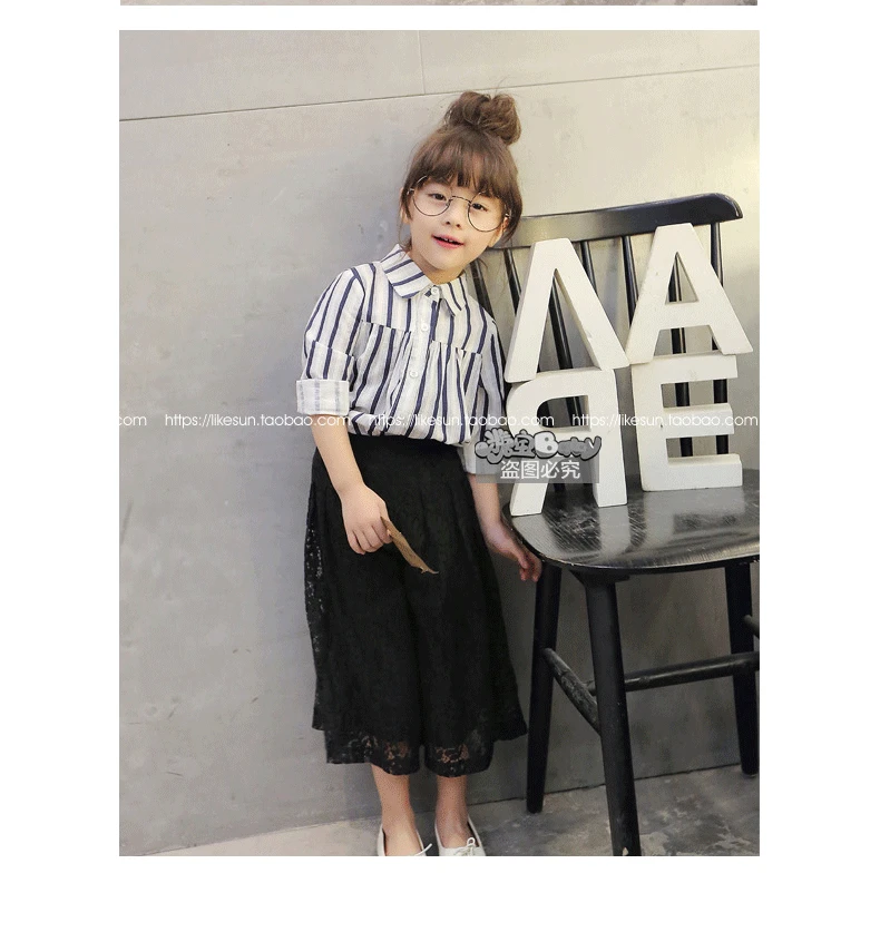 Spring New Style Childrenswear Hot Selling Korean-style Versatile Lace Girls Capri Loose Pants 2352