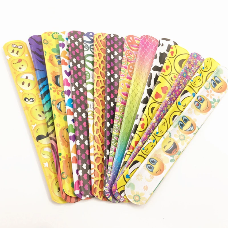 

48pcs Funny Slap Bracelets Bands Ruler Metal Sheet Bracelet Set Snap Bracelet Roll Hand Ring Band For Child Kid Birthday Favors