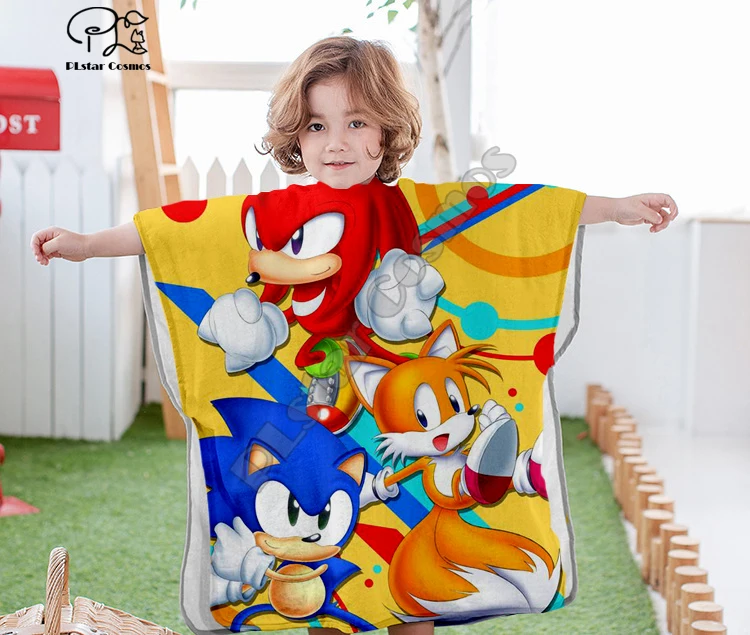 Аниме Super Sonic со смешными героями из мультфильмов с капюшоном для маленьких мальчиков и полотенце для девочек банное Полотенца для путешествия 3D пляжые полотенца с принтом стиль-14 - Цвет: Шоколад