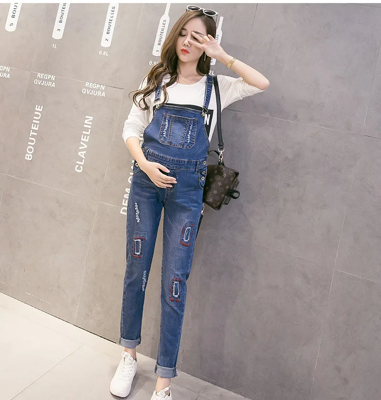Pregnant women jeans bib pantsoveralls jumpsuits loose casual cowboy belt pants trousers vintage Break maternity denim