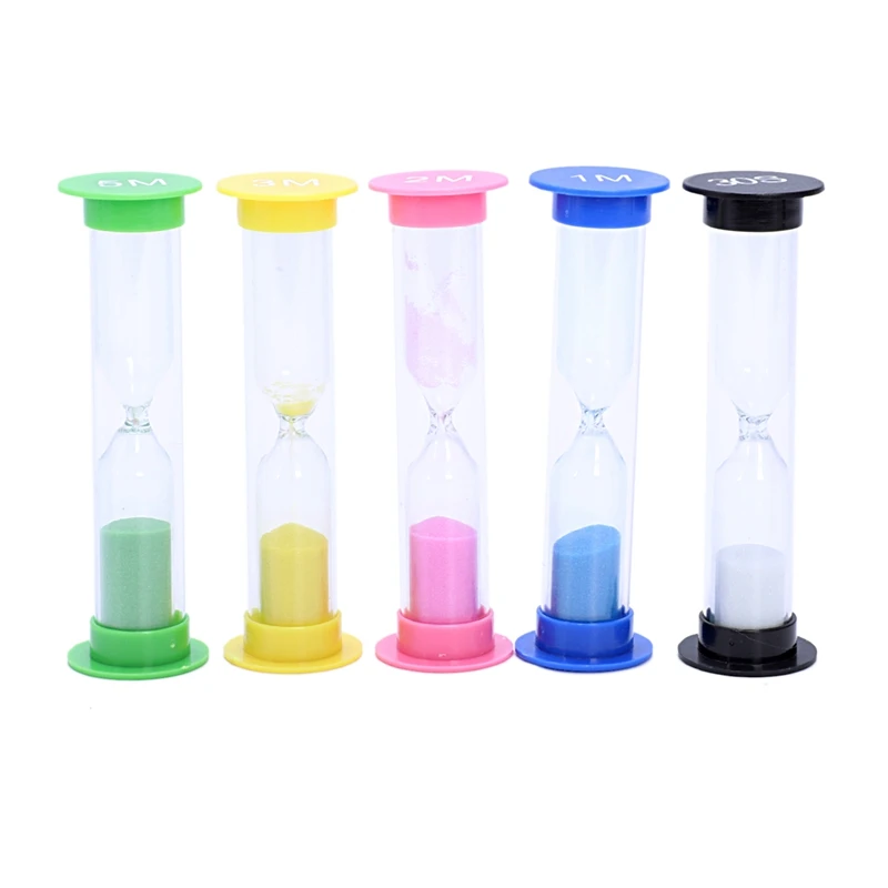

Set hourglasses at different times - 2 x 30 seconds per piece, 1 minute, 2 minutes, 3 minutes, 5 minutes for 10 pieces - sports