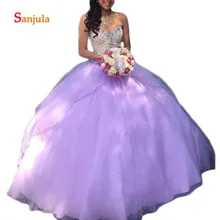 Бледно-лиловый Тюль бальное платье без бретелек Quinceanera вышитое блестящим бисером Пышное вечерние платье для выпускного бала Vestidos de дебютантка 15 Anos D1155