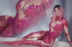 B Style AB Блестящий Комбинезон со стразами модный сексуальный телесный большой стрейчевый танцевальный костюм Цельный боди наряд на день рождения вечерние леггинсы - Цвет: B Style
