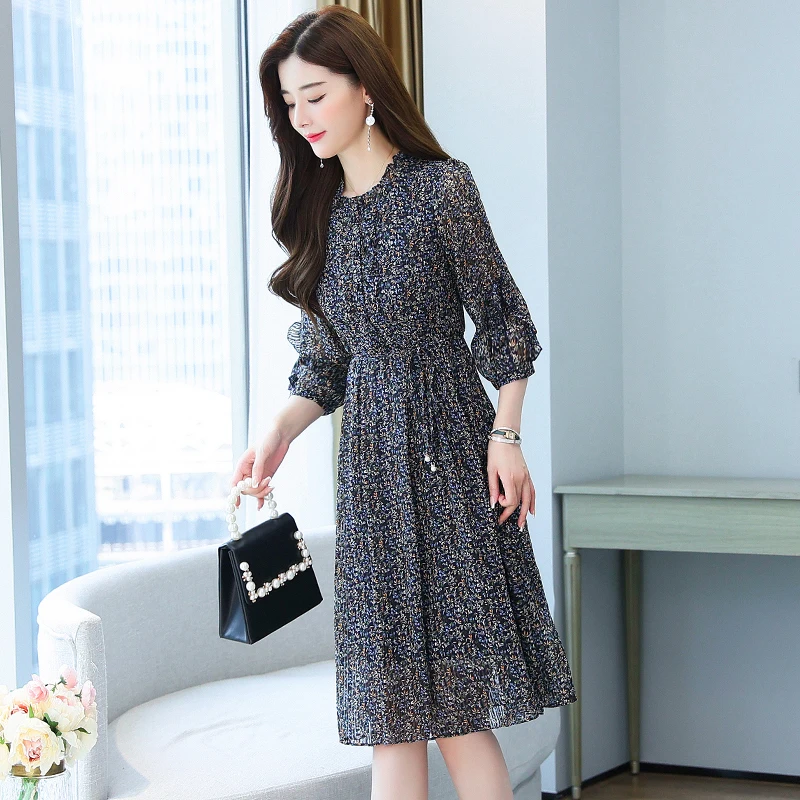 2024 New Elegant Bodycon Party Vestidos Womem Floral Chiffon Casual Beach Midi Dress Autumn Winter Korean Vintage Dress Clothes 4