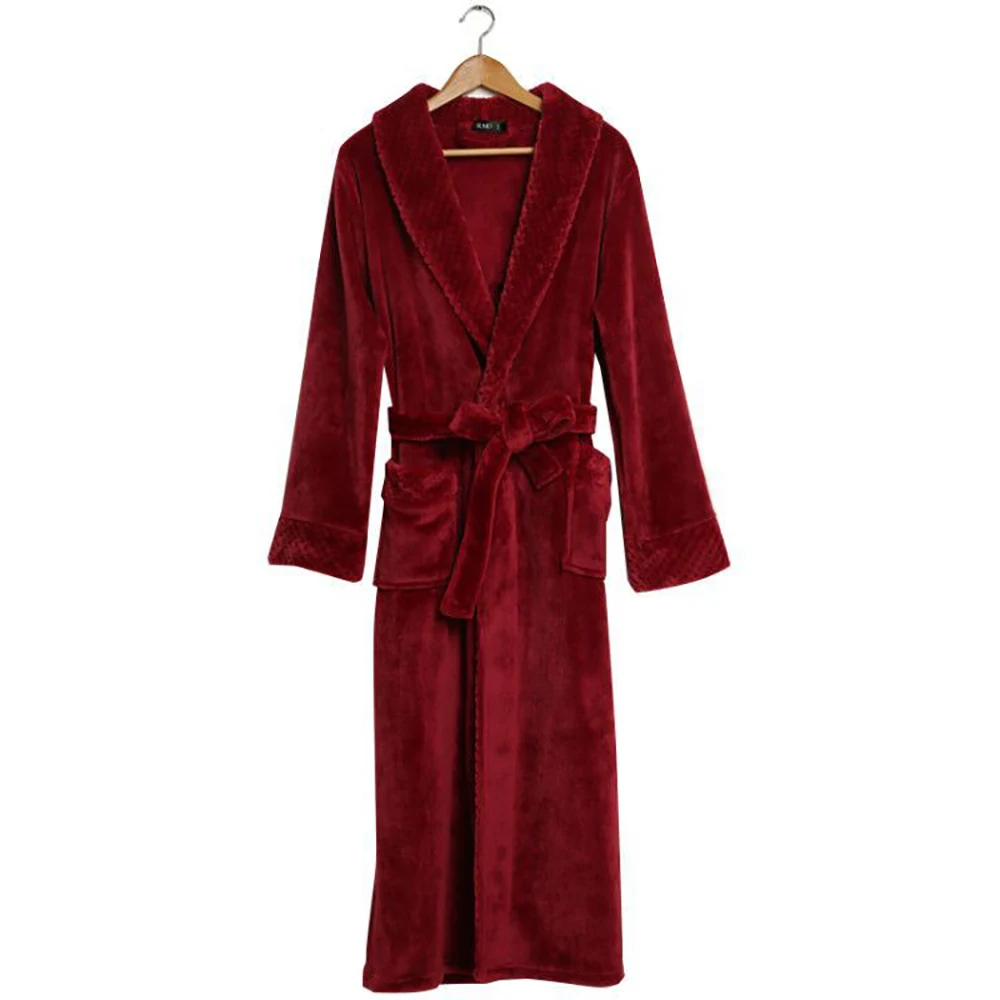 Couples Men Flannel Robes Winter Thicken Kimono Night Dresses Plus Size Autumn Patchwork Fleece Long Robes Bathrobe Nightgown