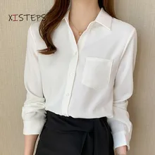 

Satin White Shirt Women Suit Blouses Button Up Female Long Sleeve OL Style Tops Ladies Office Clothes 2021 Spring Designer Tops
