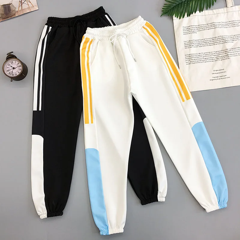 

Women Jogger Pants 2019 New Arrival Spring And Autumn Patchwork Female Ankle-Length Pants Student Black White Korean Style N52