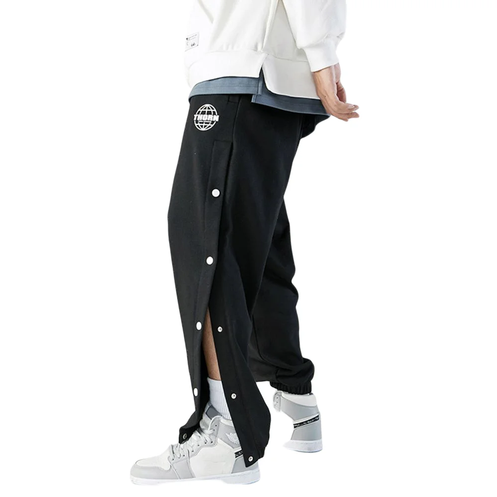 

Men's Hip Hop Streetwear Long Joggers Buttons Split Sweat Pants Men Fashionable Pants Black Styling Streetwear Pantalon Hombre