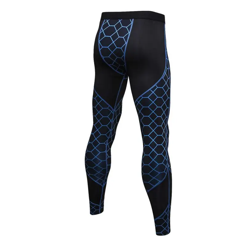 Men High Elastic Fitness Trousers Sports Running Compression Training Pants Quick-Drying New Bottoming Print Stitching Pants